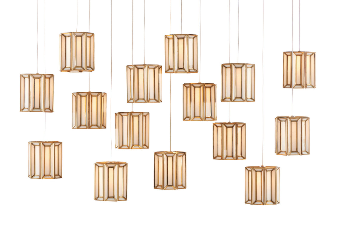 Currey and Company - 9000-0892 - 15 Light Pendant - Daze - Antique Brass/White/Silver
