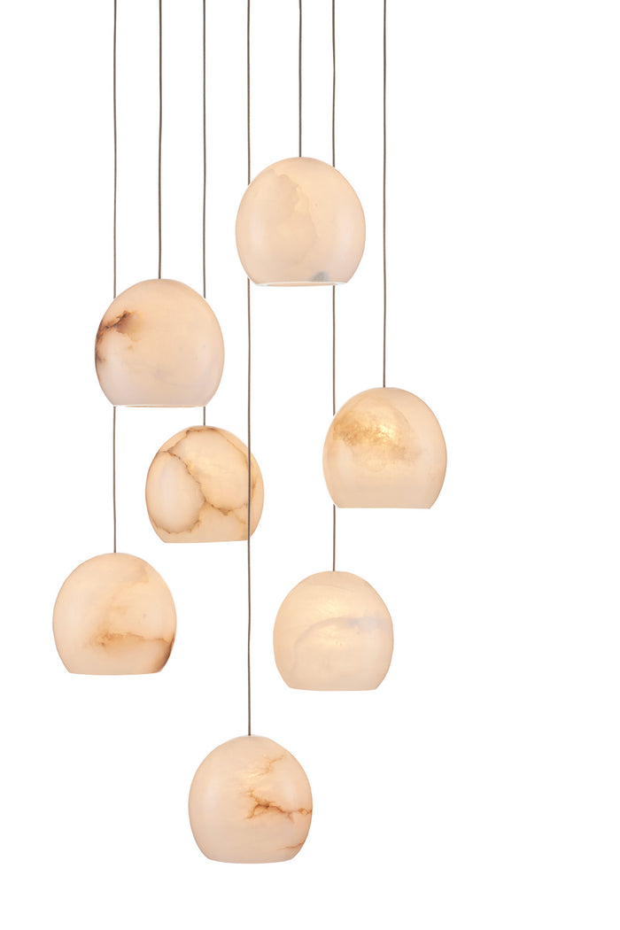 Currey and Company Seven Light Pendant from the Lazio collection in Natural/Painted Silver finish