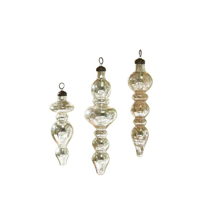 Design Shop Silver Elegance Ornaments - Set of 3, 2" X 6.5".