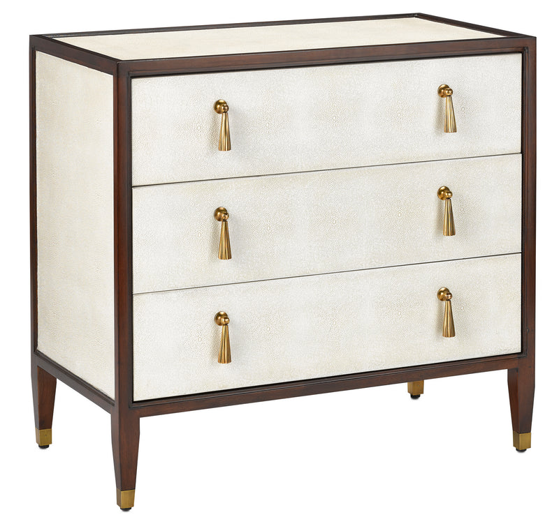 Currey and Company - 3000-0141 - Chest - Evie Collection - Ivory/Dark Walnut/Brass