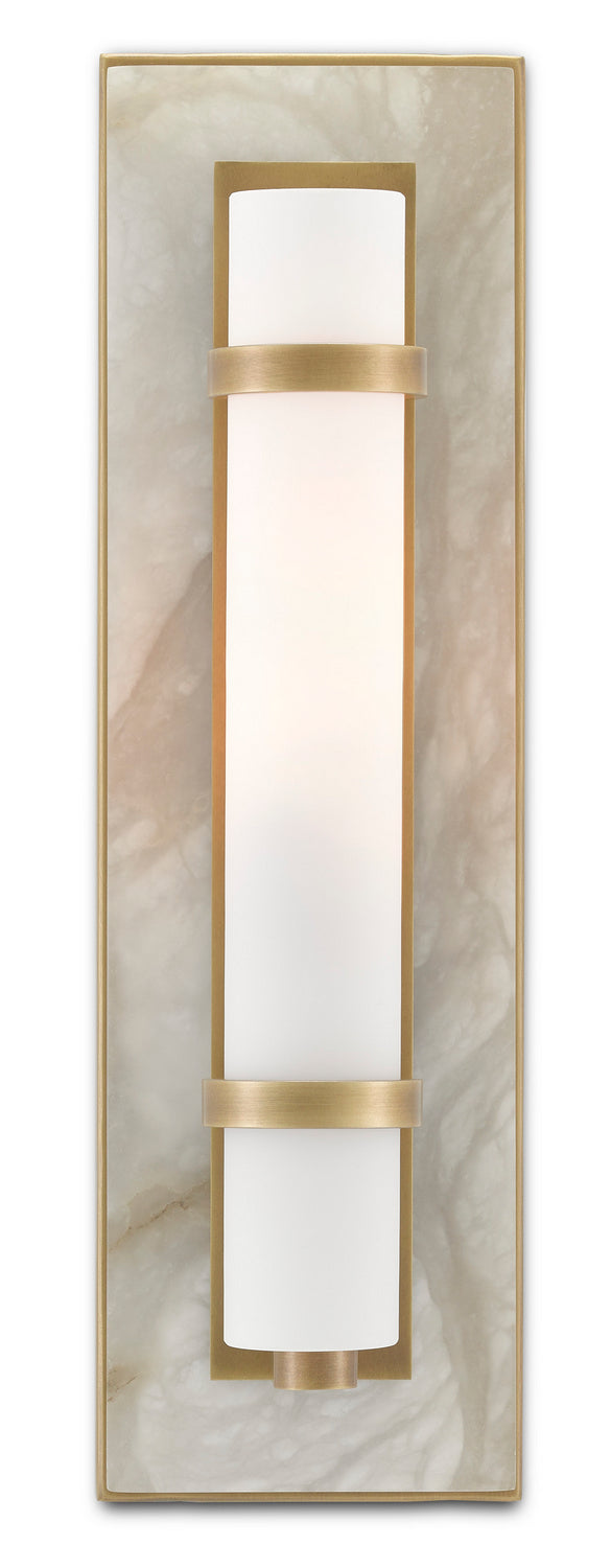 Currey and Company - 5800-0016 - One Light Wall Sconce - Bruneau Collection - Natural Alabaster/Antique Brass/Opaque/White