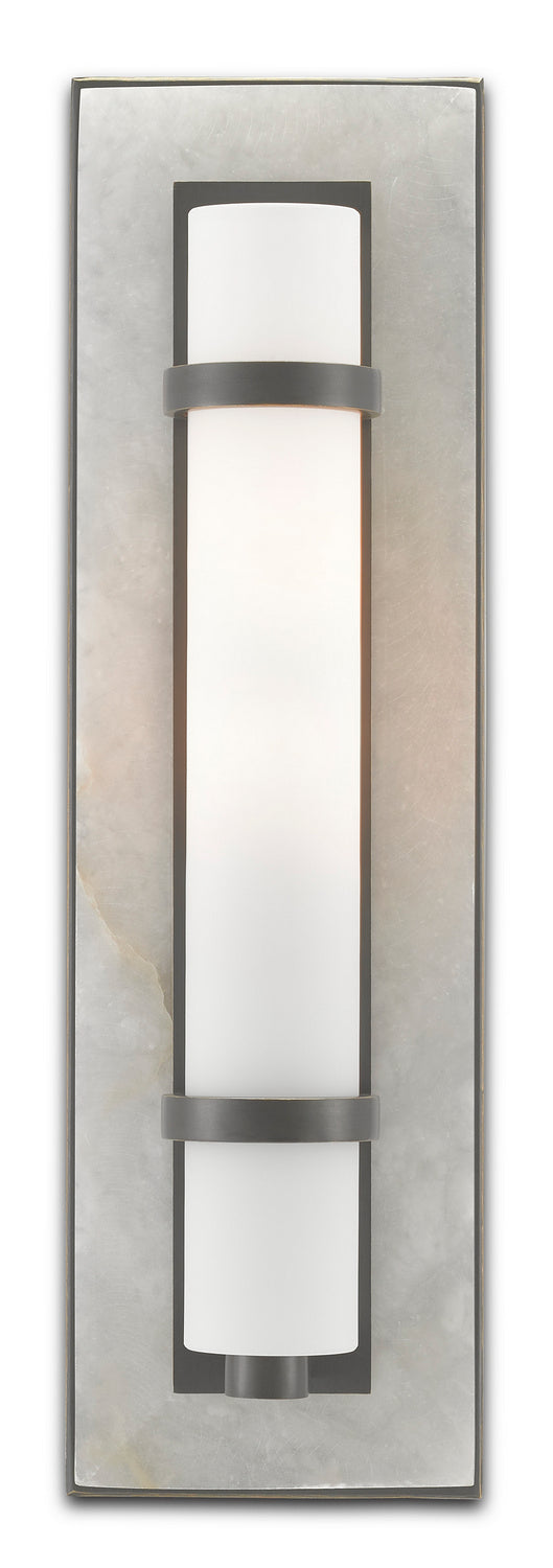 Currey and Company One Light Wall Sconce from the Bagno collection in Natural Alabaster/Oil Rubbed Bronze/Opaque/White finish
