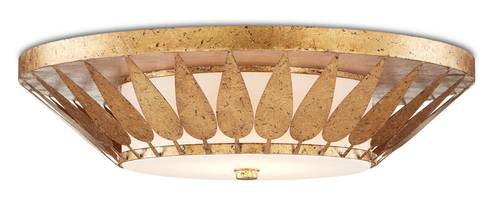 Currey and Company LED Flush Mount from the Floris collection in New Gold Leaf/Milky Glass finish