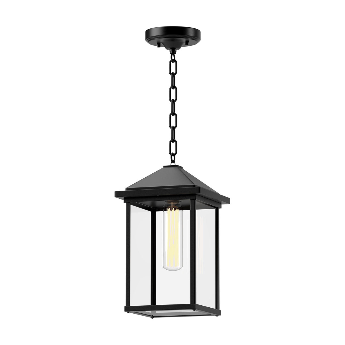 Alora One Light Exterior Pendant from the Larchmont collection in Clear Glass/Textured Black finish