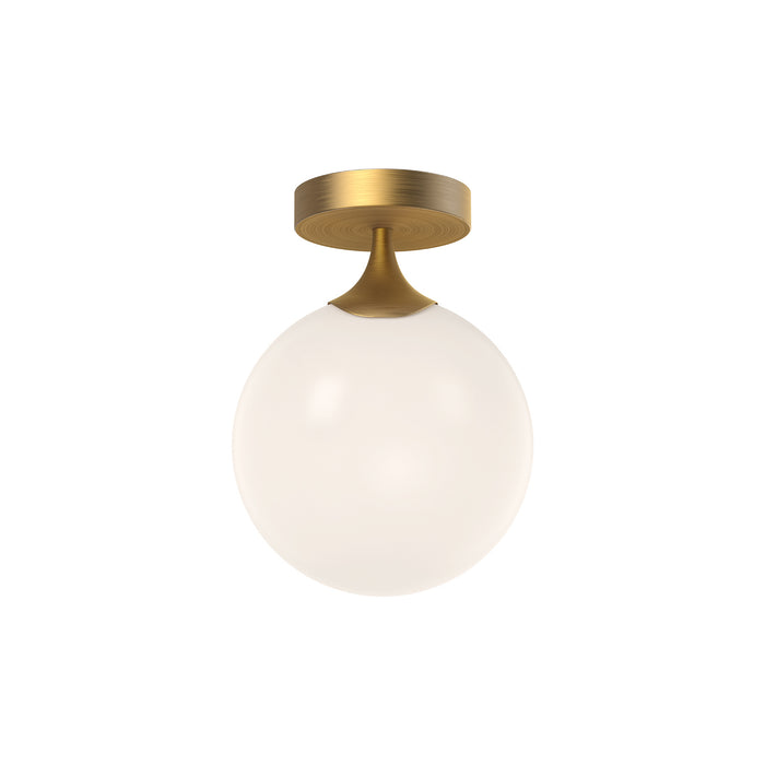 Alora One Light Flush Mount from the Nouveau collection in Aged Gold/Opal Matte Glass|Matte Black/Opal Matte Glass finish