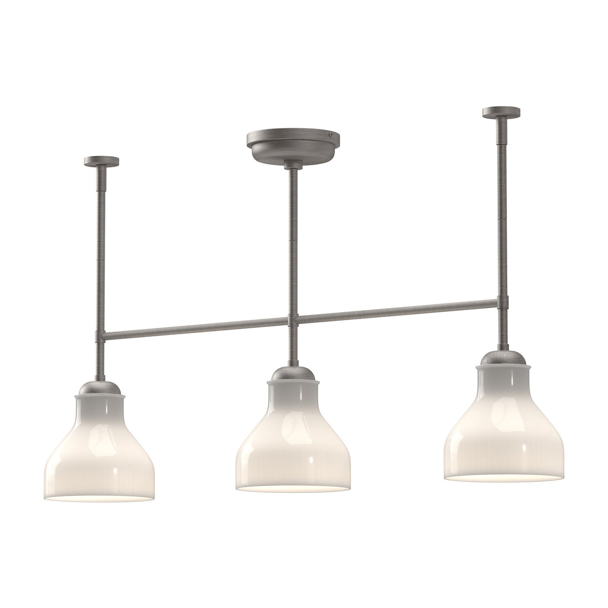 Alora Three Light Linear Pendant from the Westlake collection in Brushed Nickel/Glossy Opal Glass|Glossy Opal Glass/Matte Black finish