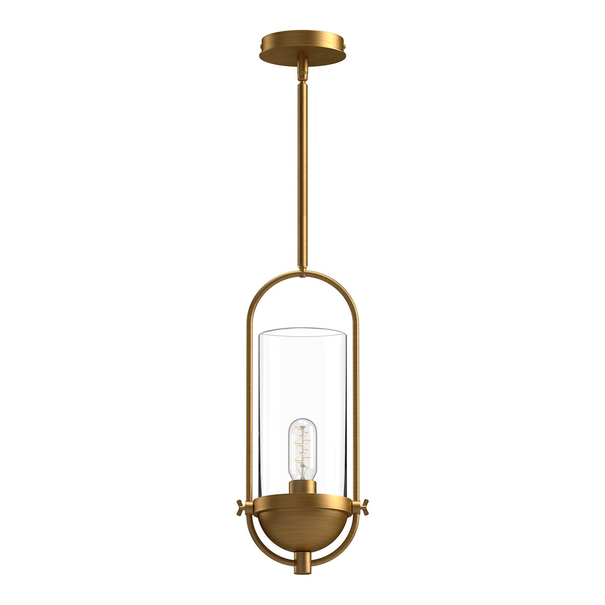 Alora One Light Pendant from the Cyrus collection in Aged Gold/Clear Glass|Clear Glass/Matte Black finish