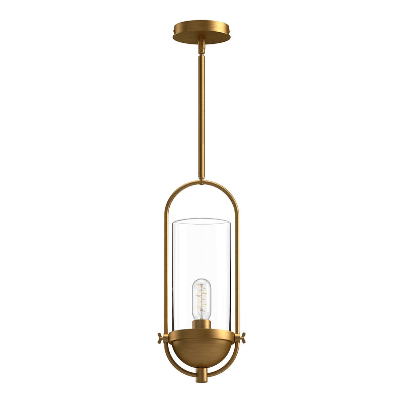 Alora One Light Pendant from the Cyrus collection in Aged Gold/Clear Glass|Clear Glass/Matte Black finish