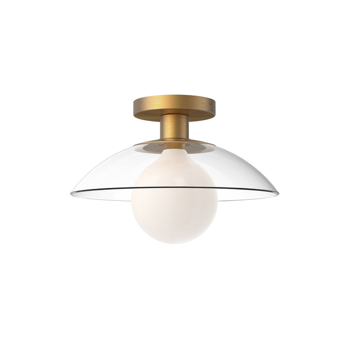 Alora One Light Semi-Flush Mount from the Francesca collection in Aged Gold/Clear Glass|Clear Glass/Matte Black finish