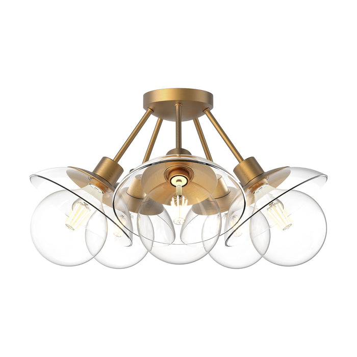 Alora Five Light Semi-Flush Mount from the Francesca collection in Aged Gold/Clear Glass|Clear Glass/Matte Black finish
