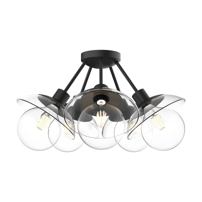 Alora Five Light Semi-Flush Mount from the Francesca collection in Aged Gold/Clear Glass|Clear Glass/Matte Black finish