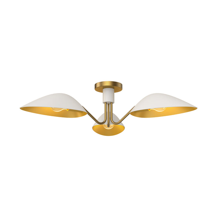 Alora Three Light Semi-Flush Mount from the Oscar collection in Aged Gold/Matte Black|Aged Gold/White finish