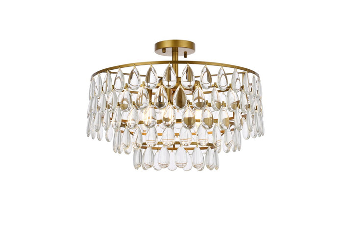 Elegant Lighting Five Light Flush Mount from the Mila collection in Brass finish