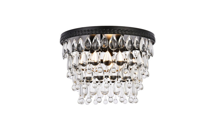 Elegant Lighting Three Light Flush Mount from the Nordic collection in Black And Clear finish