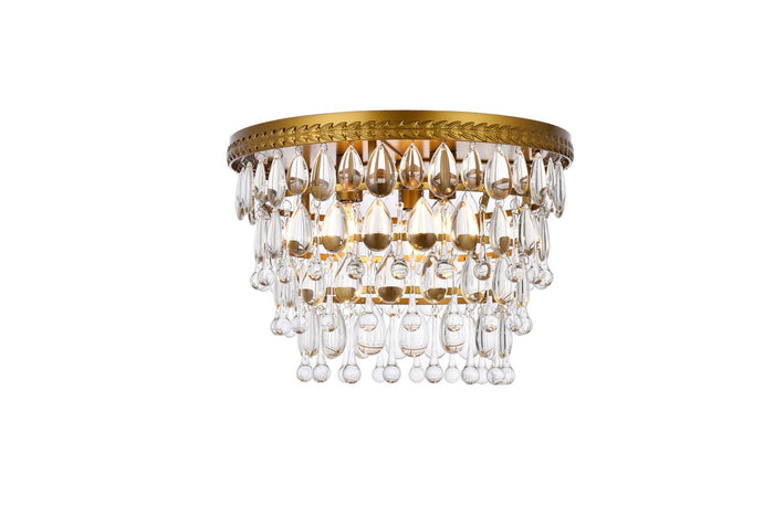 Elegant Lighting Three Light Flush Mount from the Nordic collection in Brass And Clear finish