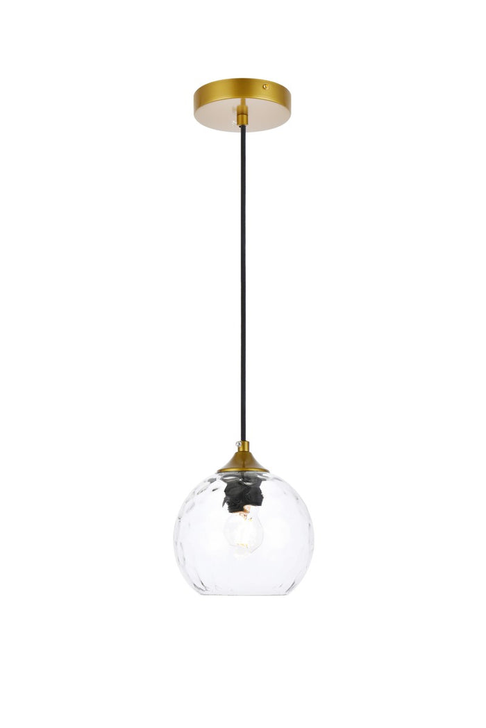 Elegant Lighting One Light Pendant from the Cashel collection in Brass And Clear finish