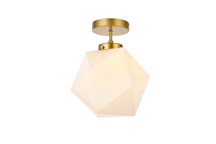 Elegant Lighting One Light Flush Mount from the Lawrence collection in Brass And White finish