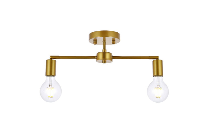 Elegant Lighting Two Light Flush Mount from the Zane collection in Brass finish