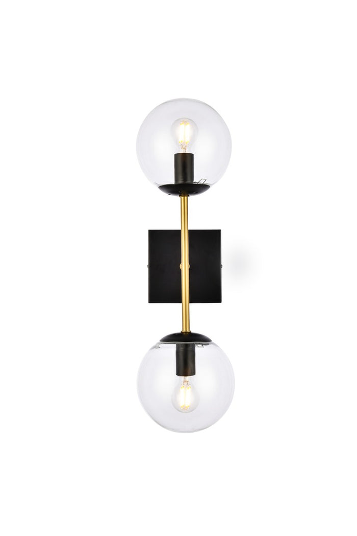 Elegant Lighting Two Light Wall Sconce from the Neri collection in Black And Brass And Clear finish