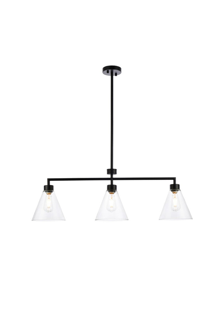 Elegant Lighting Three Light Pendant from the Mera collection in Black And Clear finish