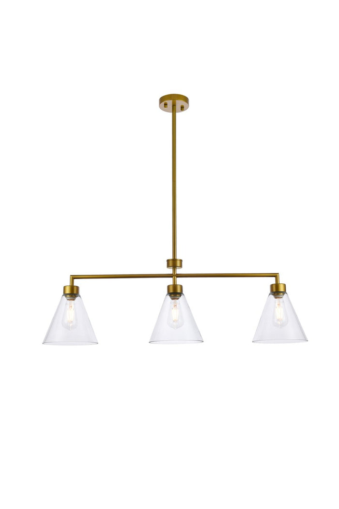 Elegant Lighting Three Light Pendant from the Mera collection in Brass And Clear finish