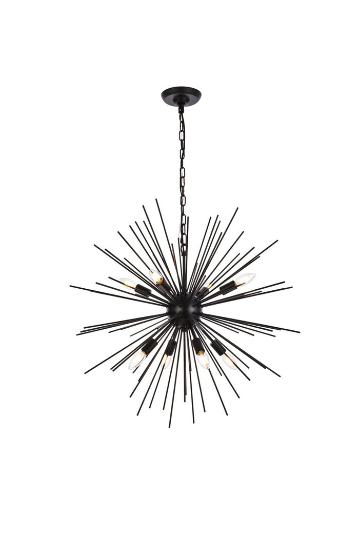 Elegant Lighting Eight Light Pendant from the Timber collection in Black finish