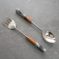 Design Shop Stainless Steel Wood&Gray Stone Handle Servers S/2