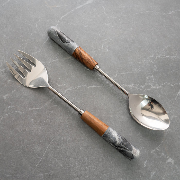 Design Shop Stainless Steel Wood&Gray Stone Handle Servers S/2