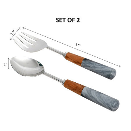 Design Shop Stainless Steel Wood&Gray Stone Handle Servers S/2