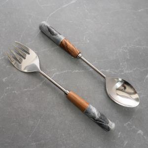Design Shop Stainless Steel Wood&Gray Stone Handle Servers S/2
