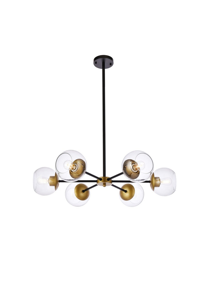 Elegant Lighting Six Light Pendant from the Briggs collection in Black And Brass And Clear finish