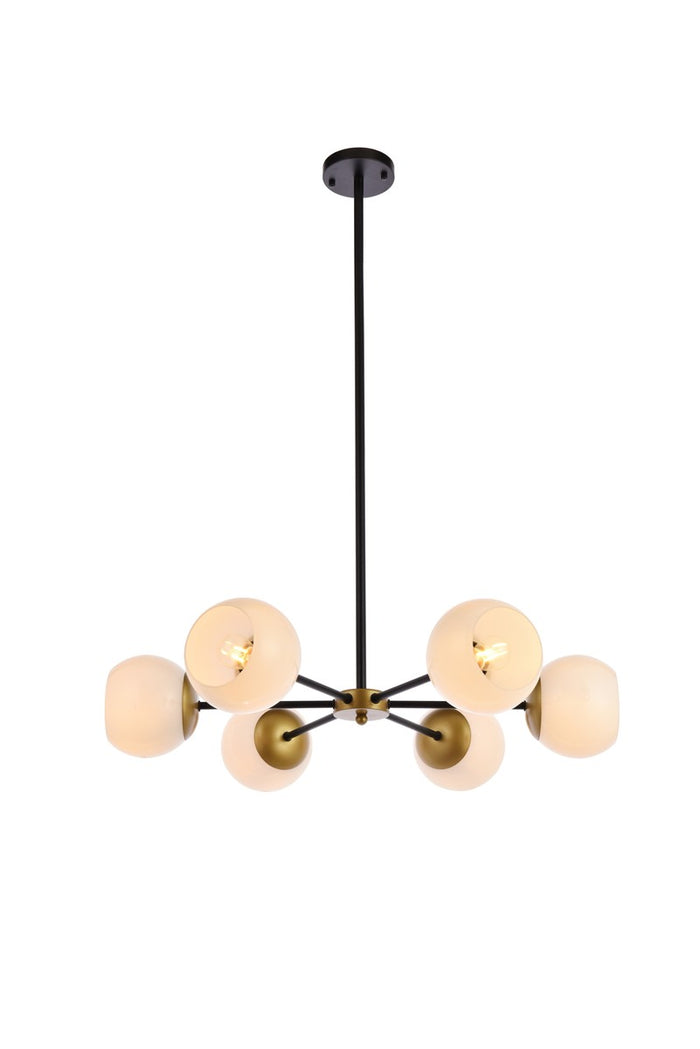 Elegant Lighting Six Light Pendant from the Briggs collection in Black And Brass And White finish