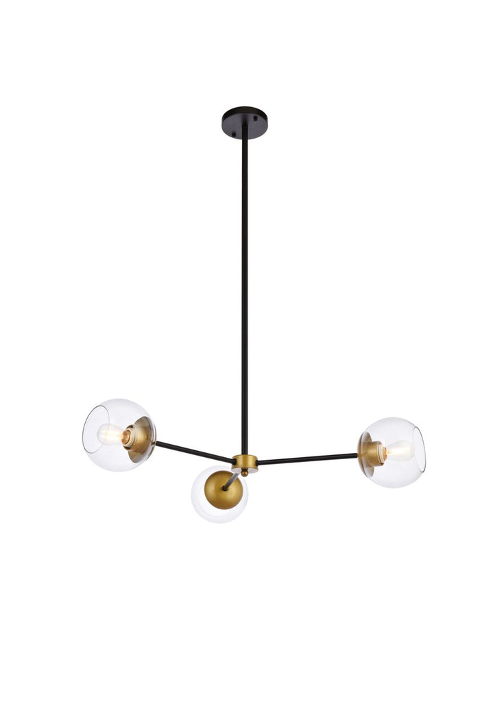 Elegant Lighting Three Light Pendant from the Briggs collection in Black And Brass And Clear finish