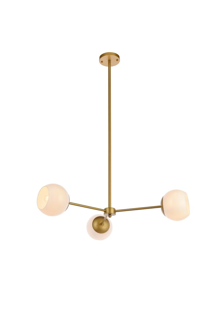 Elegant Lighting Three Light Pendant from the Briggs collection in Brass And White finish