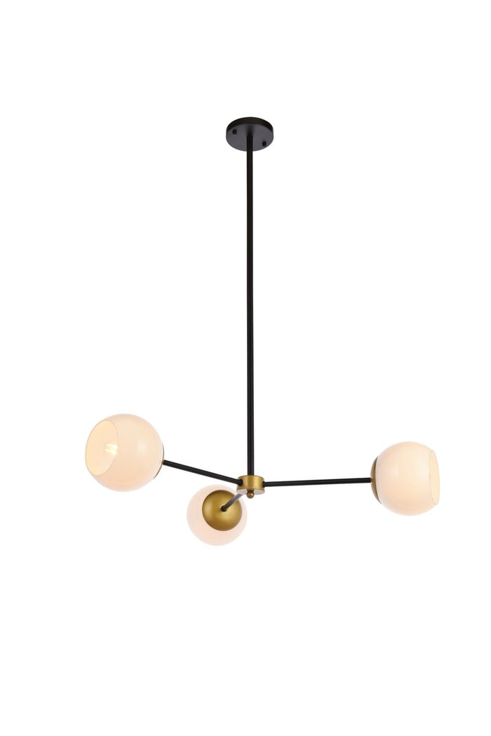 Elegant Lighting Three Light Pendant from the Briggs collection in Black And Brass And White finish