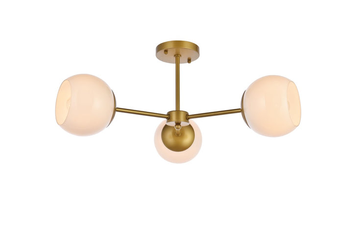 Elegant Lighting Three Light Flush Mount from the Briggs collection in Brass And White finish