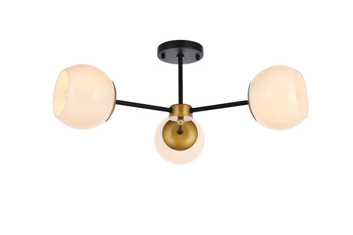 Elegant Lighting Three Light Flush Mount from the Briggs collection in Black And Brass And White finish