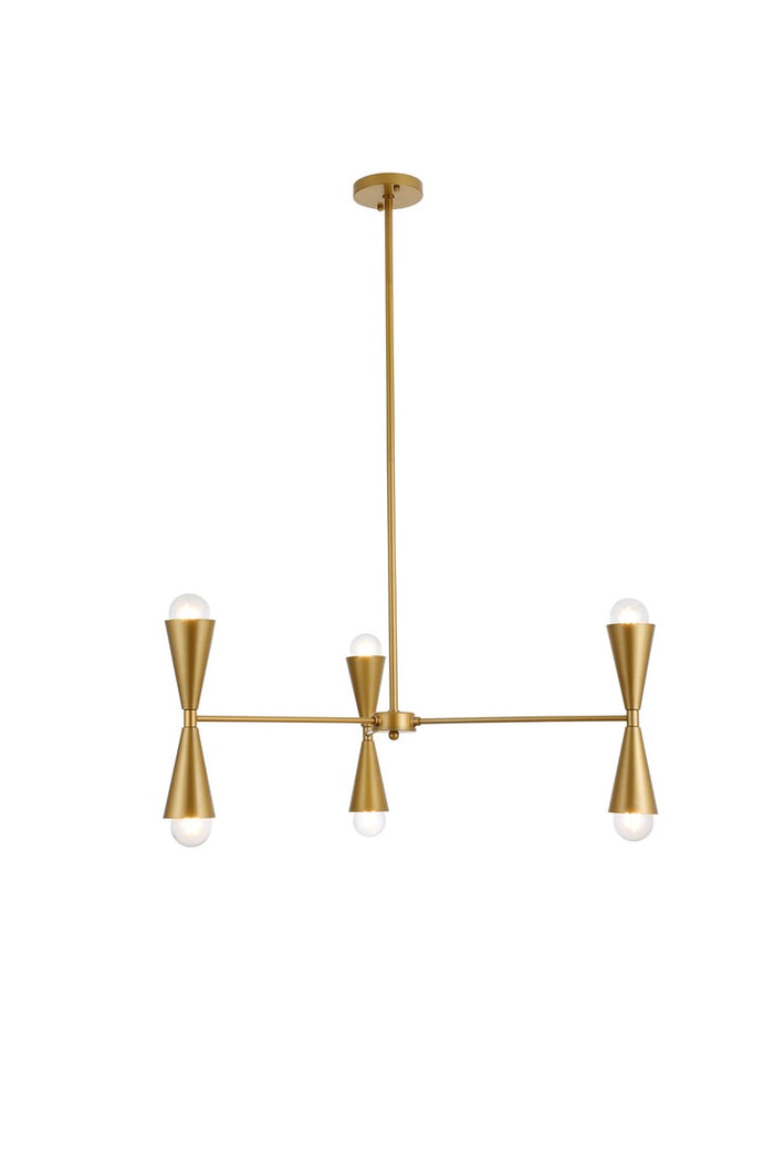 Elegant Lighting Six Light Pendant from the Cade collection in Brass finish