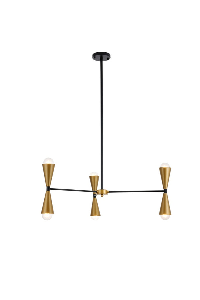 Elegant Lighting Six Light Pendant from the Cade collection in Black And Brass finish