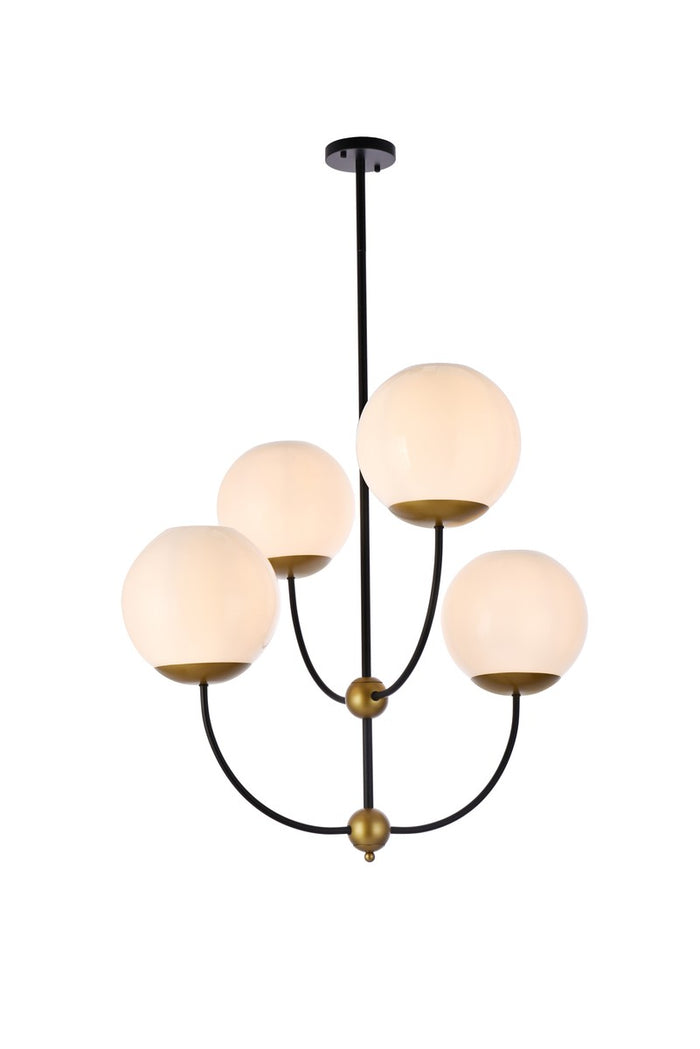 Elegant Lighting Four Light Pendant from the Lennon collection in Black And Brass And White finish