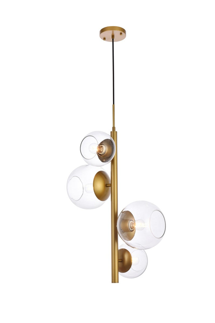 Elegant Lighting Four Light Pendant from the Wells collection in Brass And Clear finish