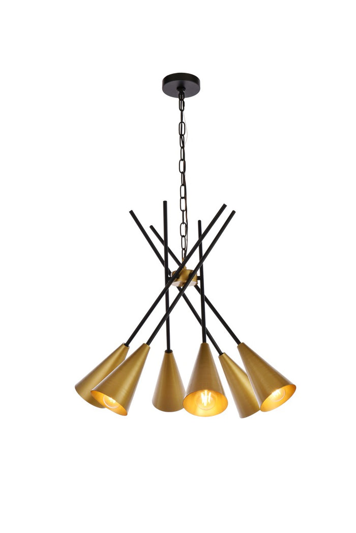 Elegant Lighting Six Light Pendant from the Casen collection in Black And Brass finish