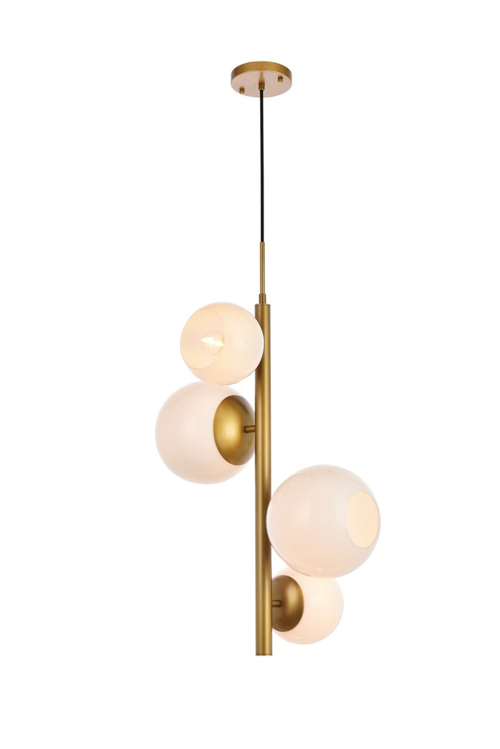 Elegant Lighting Four Light Pendant from the Wells collection in Brass And White finish