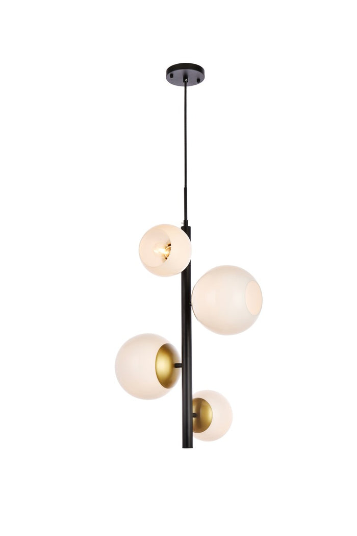 Elegant Lighting Four Light Pendant from the Wells collection in Black And Brass And White finish