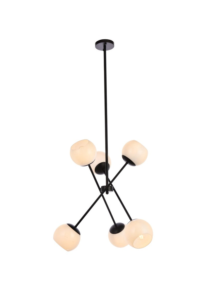 Elegant Lighting Six Light Pendant from the Axl collection in Black And White finish