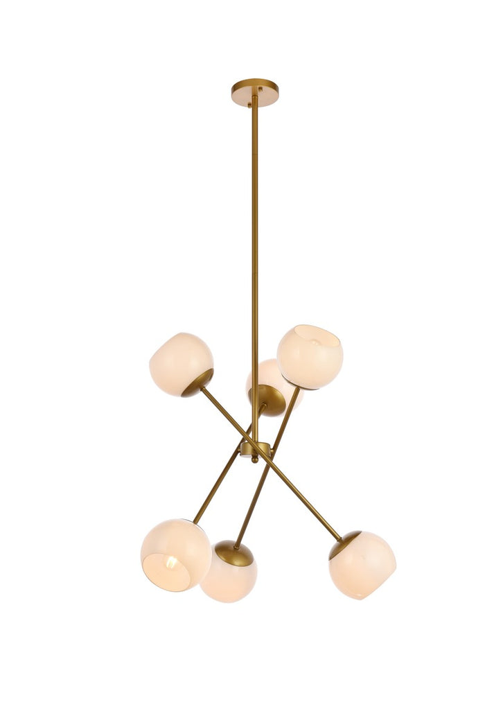Elegant Lighting Six Light Pendant from the Axl collection in Brass And White finish