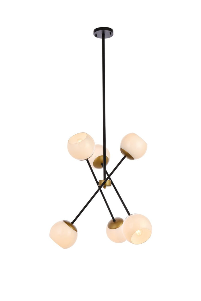 Elegant Lighting Six Light Pendant from the Axl collection in Black And Brass And White finish