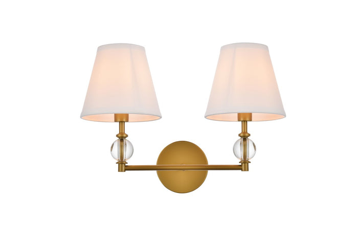 Elegant Lighting Two Light Bath from the Bethany collection in Brass And White Fabric Shade finish
