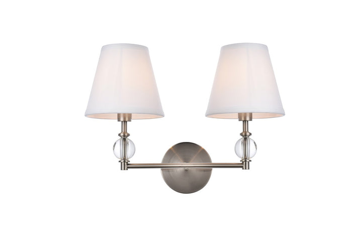 Elegant Lighting Two Light Bath from the Bethany collection in Satin Nickel And White Fabric Shade finish