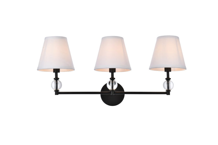Elegant Lighting Three Light Bath from the Bethany collection in Black And White Fabric Shade finish